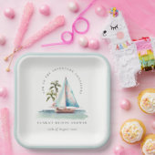 デュスキーティール(緑がかった色)シルボートパームシースケープブライダルシャワー ペーパープレート (パーティー)