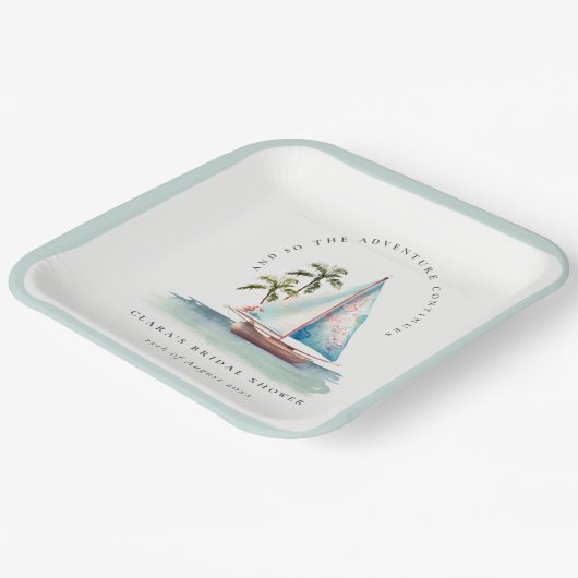 デュスキーティール(緑がかった色)シルボートパームシースケープブライダルシャワー ペーパープレート (傾斜あり)