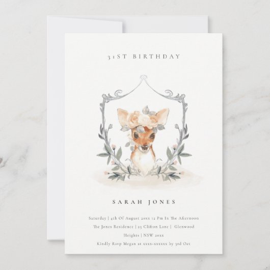 デュスキーディアーフローラクレストニーエイジ誕生日招待状 サンキューカード (正面)