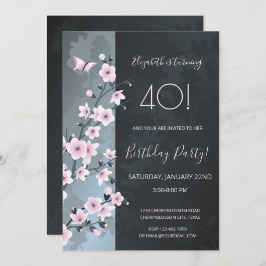 デュスキーピンクさくらんぼカスタム誕生日 招待状 (正面/裏面)