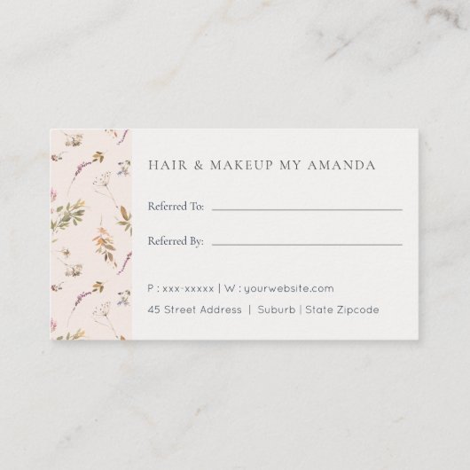 デュスキーピンクのワイルドフラワーモノグラムクレスト参照の友人 名刺 (裏面)