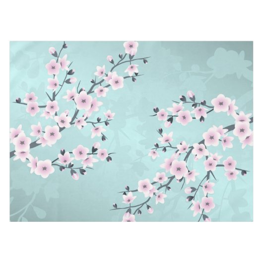 デュスキーピンクアクアマリンさくらんぼの花 テーブルクロス (正面(横))
