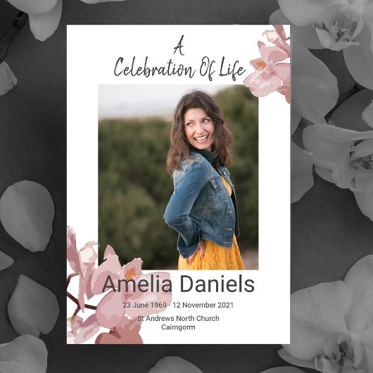 デュスキーピンクオーキッドお祝いオブライフフォトカード 招待状