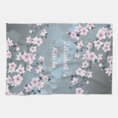 デュスキーピンクグレイシッシュブルーさくらんぼの花 キッチンタオル (横)
