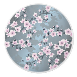 デュスキーピンクグレイシッシュブルーさくらんぼフローラ セラミックノブ