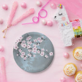 デュスキーピンクグレイシッシュブルーさくらんぼフローラ ペーパープレート (パーティー)