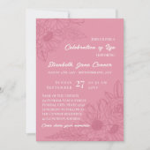 デュスキーピンクデイジーラインアートお祝いオブ・ライフ 招待状 (正面)