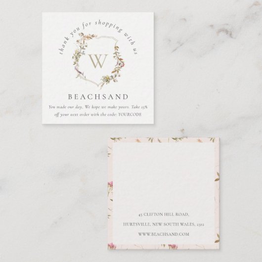 デュスキーピンクワイルドフラワークレストショッピング スクエア名刺 (正面/裏面)