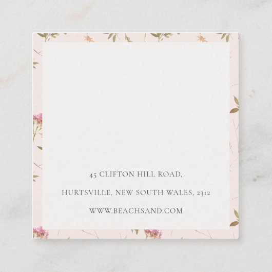 デュスキーピンクワイルドフラワークレストショッピング スクエア名刺 (裏面)