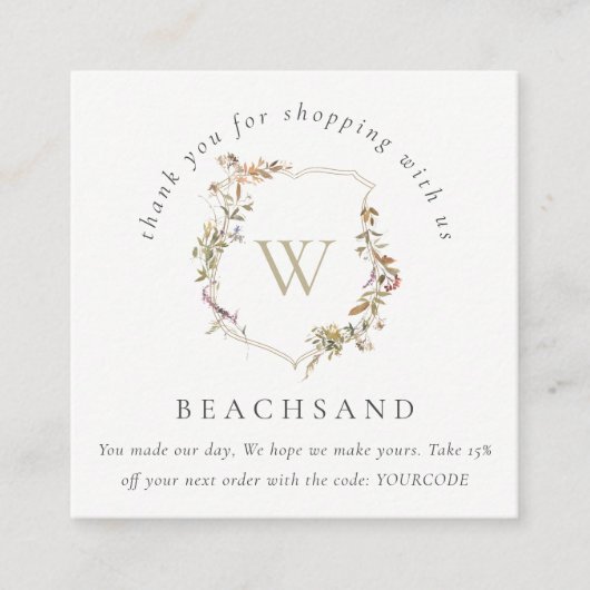 デュスキーピンクワイルドフラワークレストショッピング スクエア名刺 (正面)