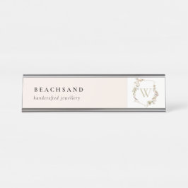 デュスキーピンクワイルドフラワーモノグラムイニシャルクレスト デスクネームプレート