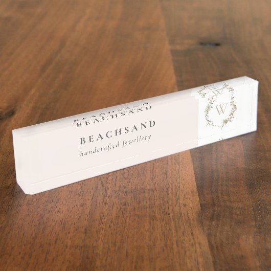 デュスキーピンクワイルドフラワーモノグラムイニシャルクレスト デスクネームプレート (側面)