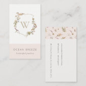 デュスキーピンクワイルドフラワーモノグラムイニシャルクレスト 名刺 (正面/裏面)