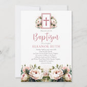 デュスキーピンク植物性開花ガールフローラバプテスマ 招待状 (正面)