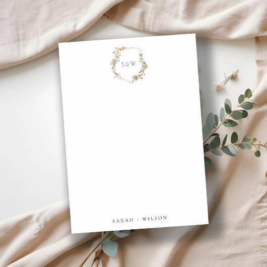 デュスキーピンク赤面ワイルドフラワークレストイニシャルモノグラム ノートカード