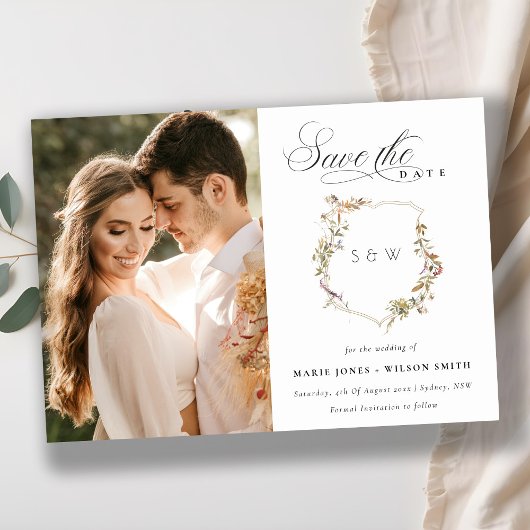 デュスキーピンク赤面ワイルドフラワークレストフォト結婚ズ セーブザデート