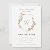 デュスキーピンク赤面ワイルドフラワークレストブライダルシャワー 招待状 (正面)