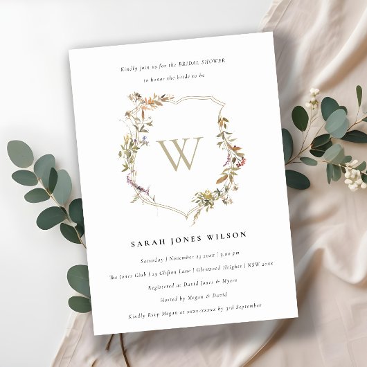 デュスキーピンク赤面ワイルドフラワークレストブライダルシャワー 招待状