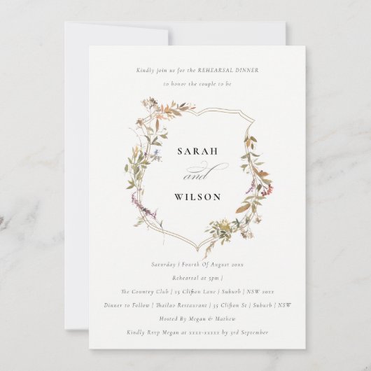 デュスキーピンク赤面ワイルドフラワークレストリハーサルディナー 招待状 (正面)