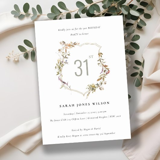 デュスキーピンク赤面ワイルドフラワークレスト誕生日 招待状