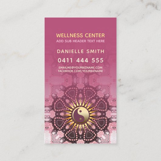 デュスキーピンク&金ゴールド陰陽ホリスティックアサナヨガ 名刺 (裏面)
