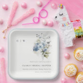 デュスキーブルーウォーターカラーコテージフローラブライダルシャワー ペーパープレート (パーティー)