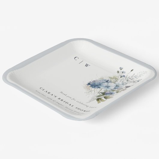 デュスキーブルーウォーターカラーコテージフローラブライダルシャワー ペーパープレート (傾斜あり)