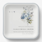 デュスキーブルーウォーターカラーコテージフローラブライダルシャワー ペーパープレート (正面)