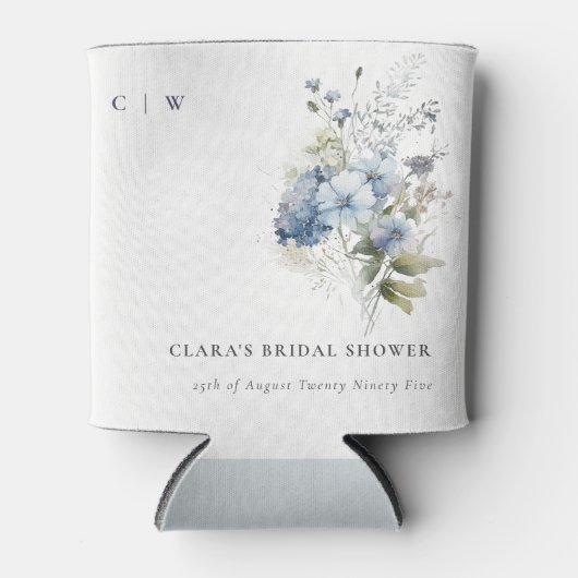 デュスキーブルーウォーターカラーコテージフローラブライダルシャワー 缶クーラー (正面)