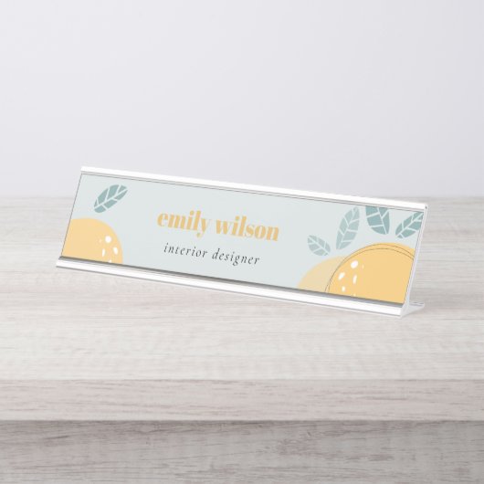 デュスキーブルーキュートレモン抽象芸術フルーティはっきりしたシトラス デスクネームプレート (正面)