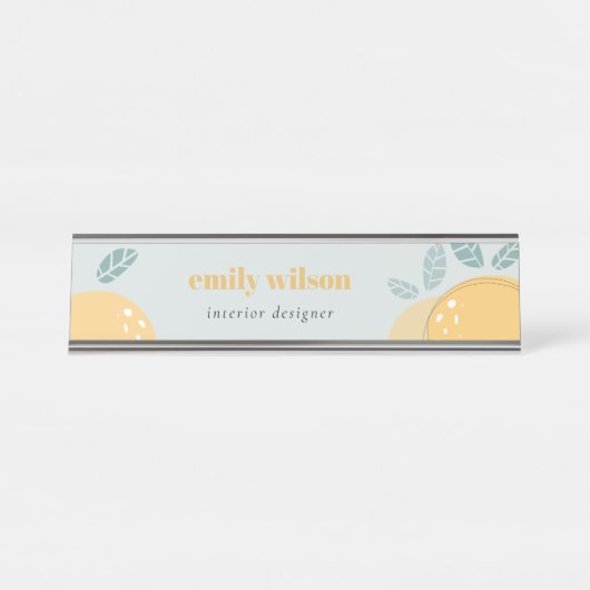 デュスキーブルーキュートレモン抽象芸術フルーティはっきりしたシトラス デスクネームプレート (正面)