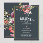 デュスキーブルーピンクフローラ金ゴールドブライダルシャワー 招待状 (正面/裏面)