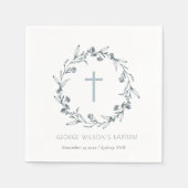 デュスキーブルーフローラローレルリースモノグラムバプテスマ スタンダードカクテルナプキン (正面)