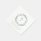 デュスキーブルーフローラローレルリースモノグラムバプテスマ スタンダードカクテルナプキン (角)