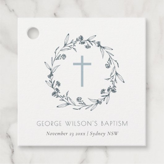 デュスキーブルーフローラローレルリースモノグラムバプテスマ フェイバータグ (正面)