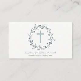 デュスキーブルーフローラローレルリースモノグラムバプテスマ プレイスカード