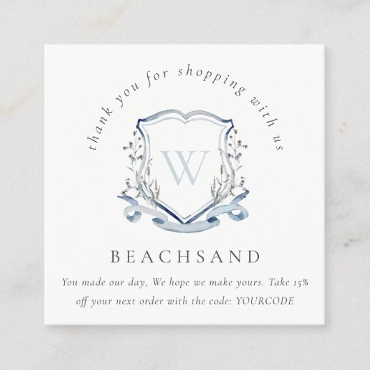 デュスキーブルーワイルドフラワークレストありがとうございました スクエア名刺 (正面)