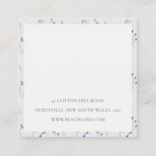 デュスキーブルーワイルドフラワークレストありがとうございました スクエア名刺 (裏面)