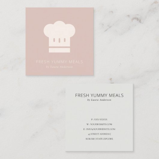 デュスキーミニマル赤面バラピンクシェフハットケータリング スクエア名刺 (正面/裏面)