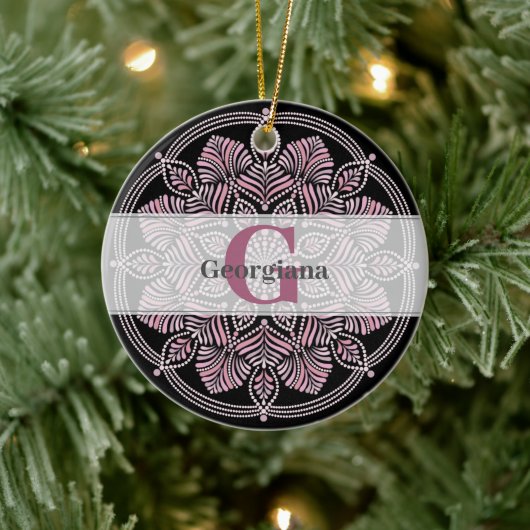 デュスキーモノグラムのバラフローラフロントズドットマンダラ セラミックオーナメント (ツリー)