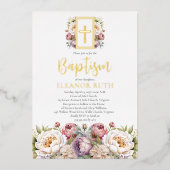 デュスキーラベンダーフラスガールフローラバプテスマ 箔招待状 (正面)