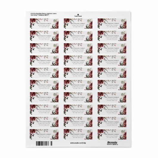 デュスキーレッドポインセチアフローラクリスマスアドレス ラベル (フルシート)