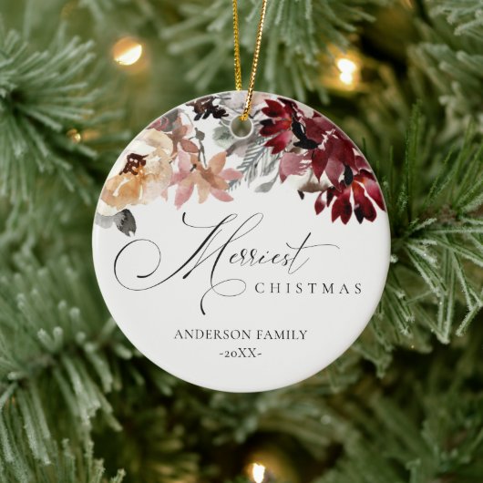 デュスキーレッドポインセチアフローラメリークリスマス セラミックオーナメント (ツリー)