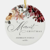 デュスキーレッドポインセチアフローラメリークリスマス セラミックオーナメント (正面)