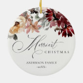 デュスキーレッドポインセチアフローラメリークリスマス セラミックオーナメント (裏面)