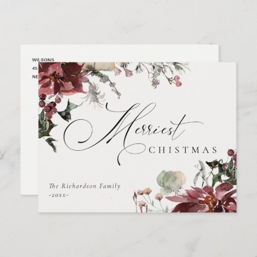 デュスキーレッドポインセチアフローラメリークリスマス ポストカード (正面/裏面)