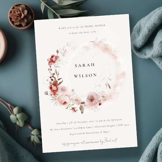 デュスキー秋マルサラフローラリースブライダルシャワー 招待状