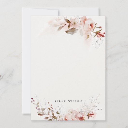 デュスキー秋マルサラ赤面フローラウォーター結婚カラー ノートカード (正面)