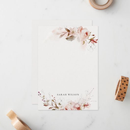 デュスキー秋マルサラ赤面フローラウォーター結婚カラー ノートカード (正面/裏面インサイチュ)