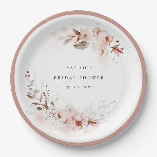 デュスキー秋マルサラ赤面フローラブライダルシャワー ペーパープレート (正面)